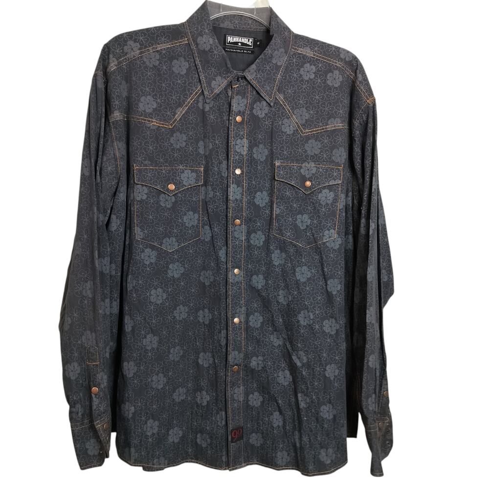 Panhandle Slim Dark Gray Floral Print Western Button-Down Shirt